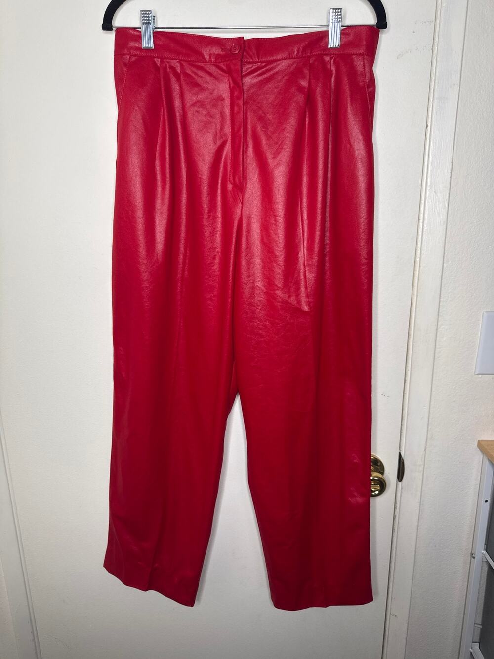 Vintage Cherry Red Faux Leather Trousers | 80s City Girl California Pants